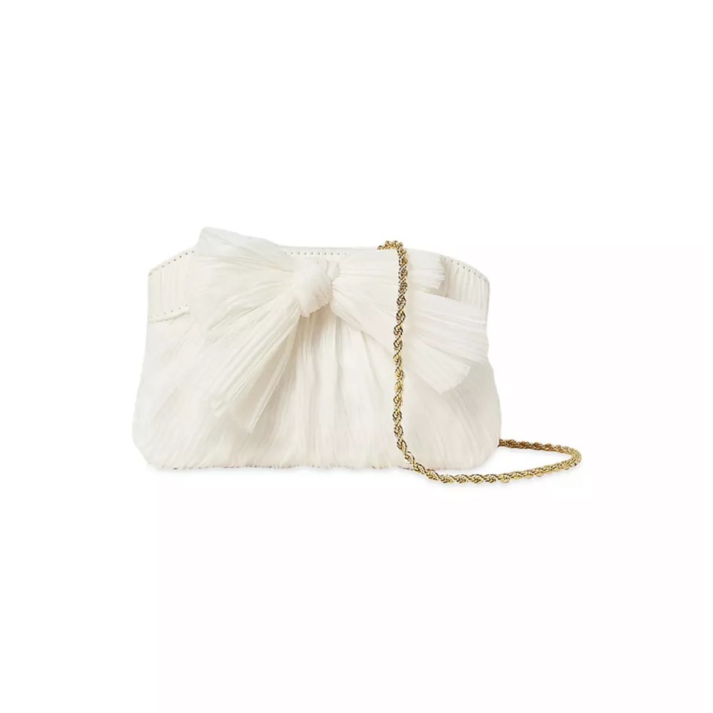 Loeffler Randall Mini Pleated Frame Clutch with Bow, pearl